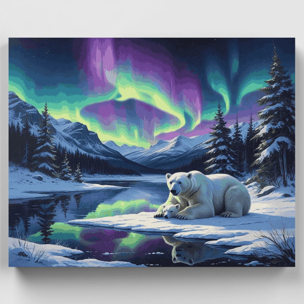 Kit de pintura por números - Osos polares del Ártico y aurora boreal — Estándar