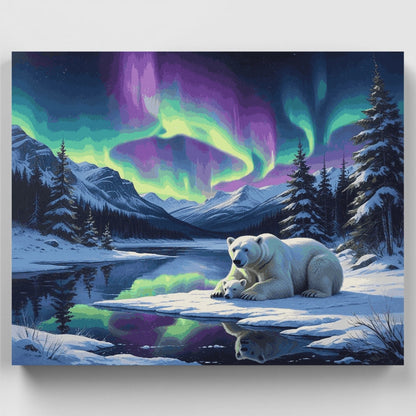 Arctic Polar Bears Aurora Display - Paint by Numbers Kit