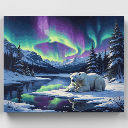 Arctic Polar Bears Aurora Display - Paint by Numbers Kit