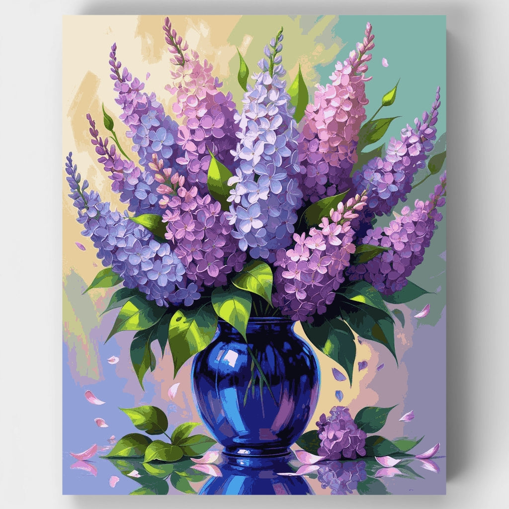 Lilas moradas en florero azul - Kit de pintura por números — Estándar