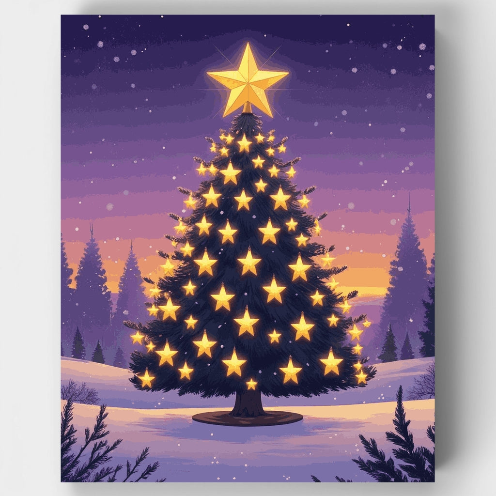 Árbol de Navidad decorado con estrellas - Kit de pintura por números — Estándar