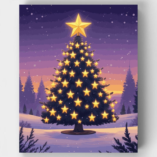 Star-Decorated Christmas Tree - Paint by Numbers Kit