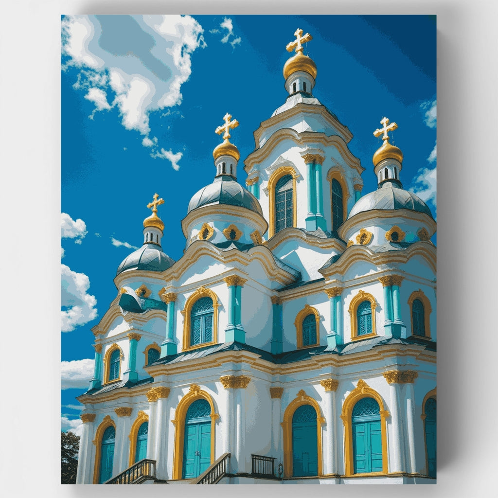 Catedral ortodoxa con detalles en turquesa - Kit de pintura por números — Estándar