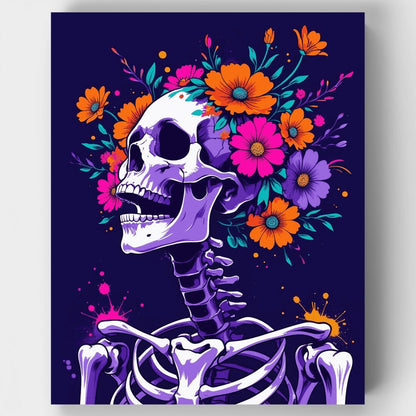 Vibrant Skeleton with Colorful Flowers - Paint by Numbers Kit