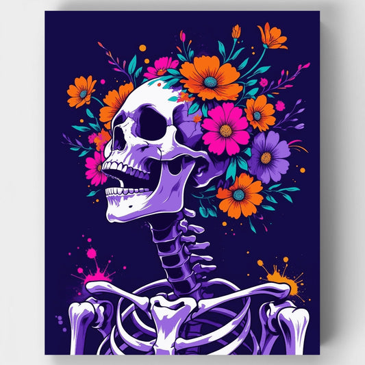 Vibrant Skeleton with Colorful Flowers - Paint by Numbers Kit