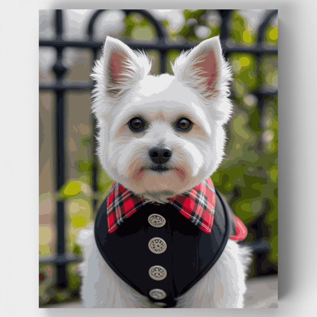 Westie elegante con chaleco de cuadros - Kit de pintura por números — Estándar