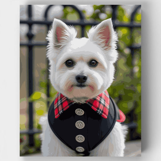 Dapper Westie in Plaid Vest - Paint by Numbers Kit