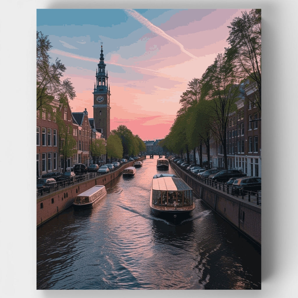 Canal de Ámsterdam al atardecer - Kit de pintura por números — Estándar