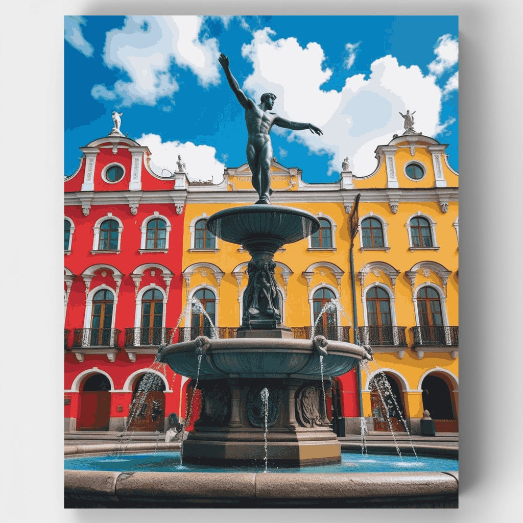 Plaza europea histórica con fuente - Kit de pintura por números — Estándar