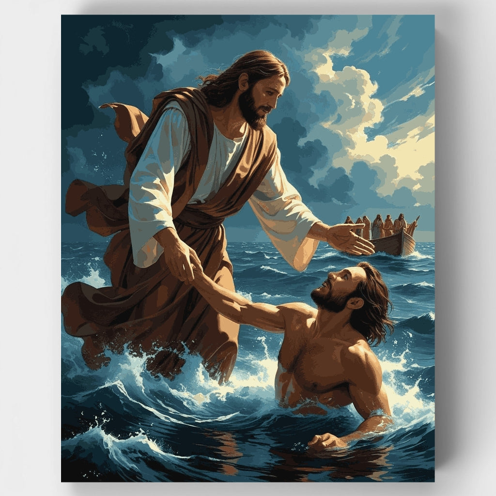 Jesús salvando a Pedro del mar - Kit de pintura por números — Estándar