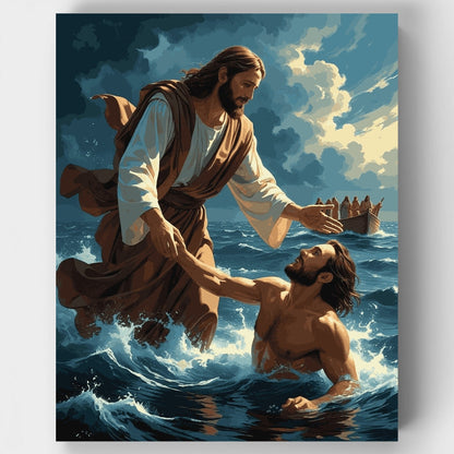 Jesus Saving Peter from the Sea - Paint by Numbers Kit