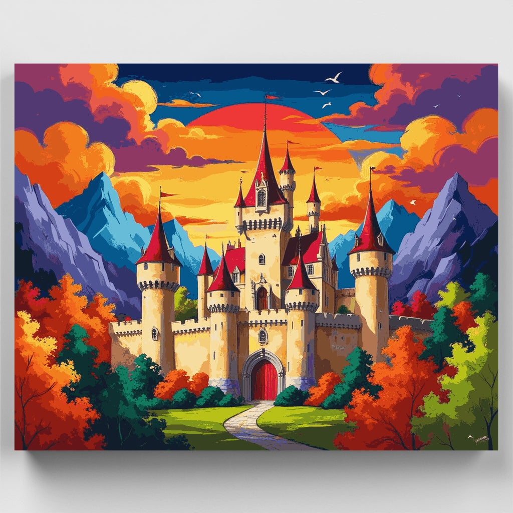 Fantasy Castle in Autumn Mountains - Paint by Numbers Kit