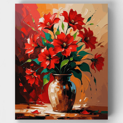 Red Lilies in Vase - Paint by Numbers Kit