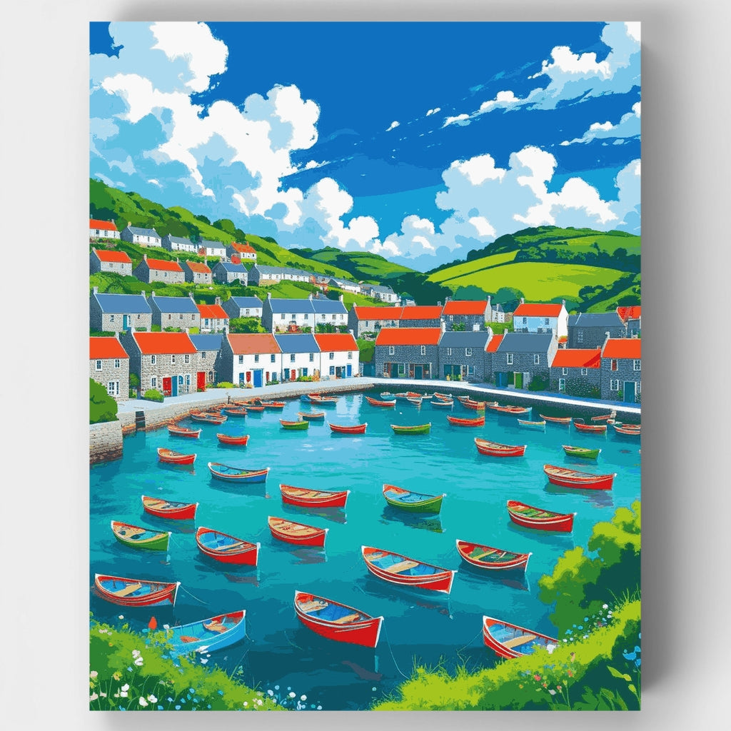 Charming Coastal Village Harbor - Paint by Numbers Kit