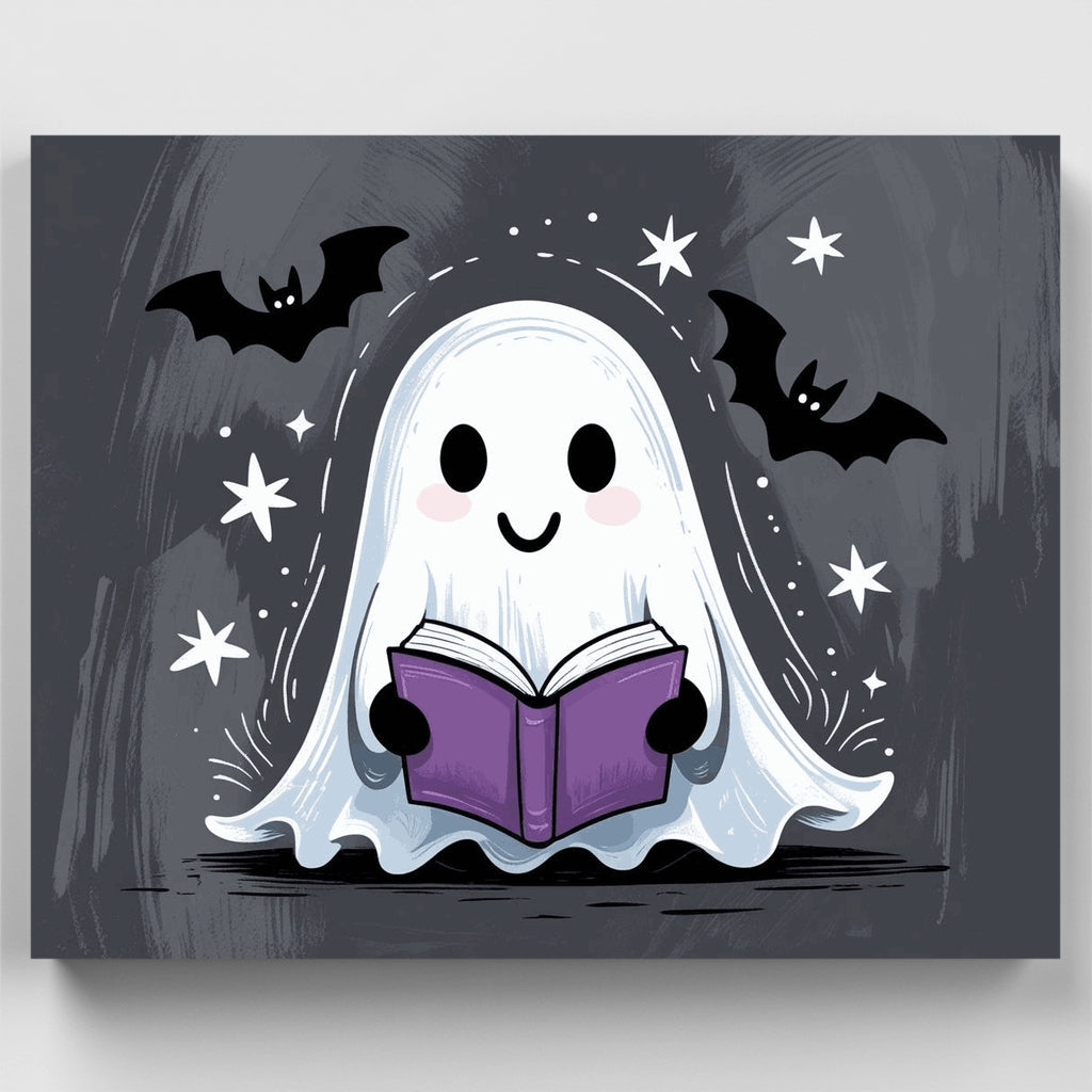 Cute Reading Ghost with Bats - Paint by Numbers Kit