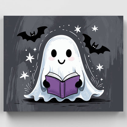 Cute Reading Ghost with Bats - Paint by Numbers Kit