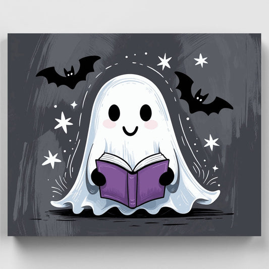 Cute Reading Ghost with Bats - Paint by Numbers Kit