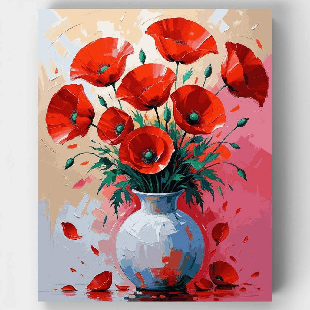 Amapolas rojas en florero blanco - Kit de pintura por números — Estándar