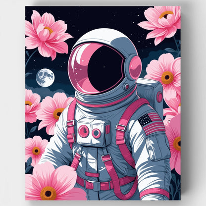 Cosmic Astronaut with Pink Flowers - Paint by Numbers Kit