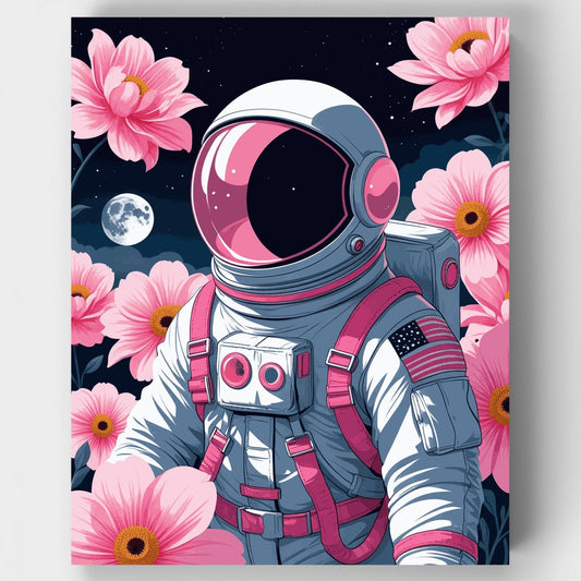 Cosmic Astronaut with Pink Flowers - Paint by Numbers Kit