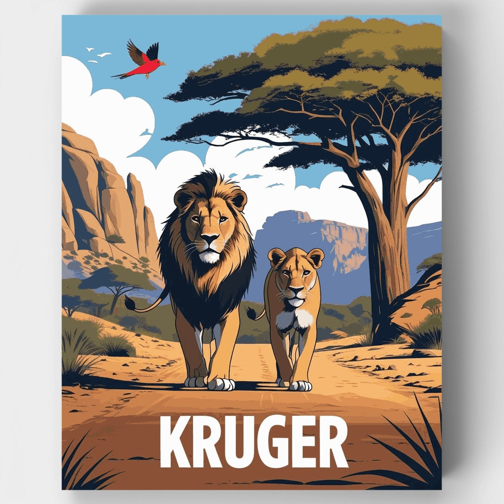 Kit de pintura por números: Leones del Parque Nacional Kruger — Estándar