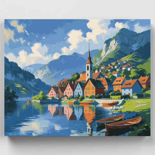 Alpine Village Lakeside - Paint by Numbers Kit