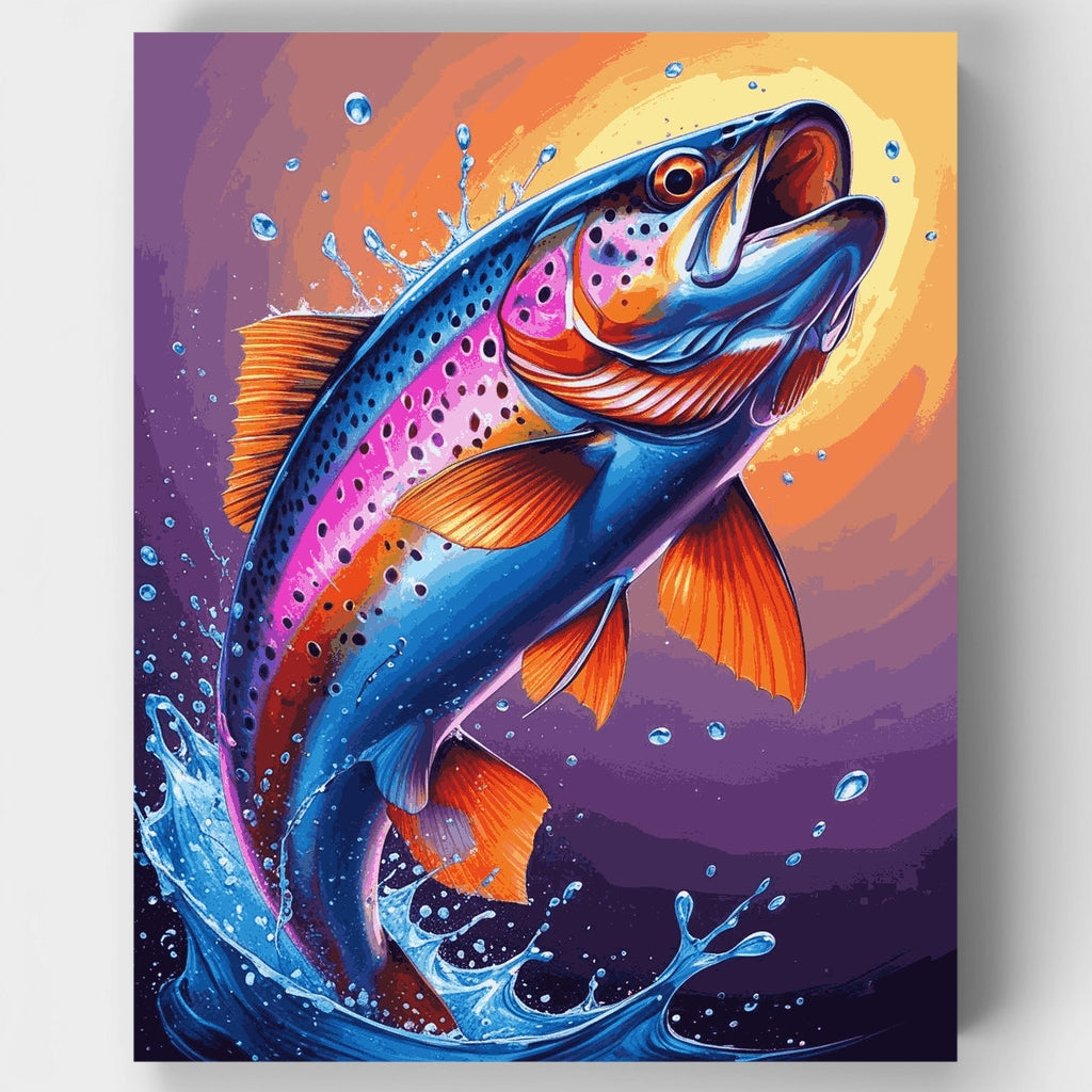 Kit de pintura por números - Salto de trucha vibrante — Estándar