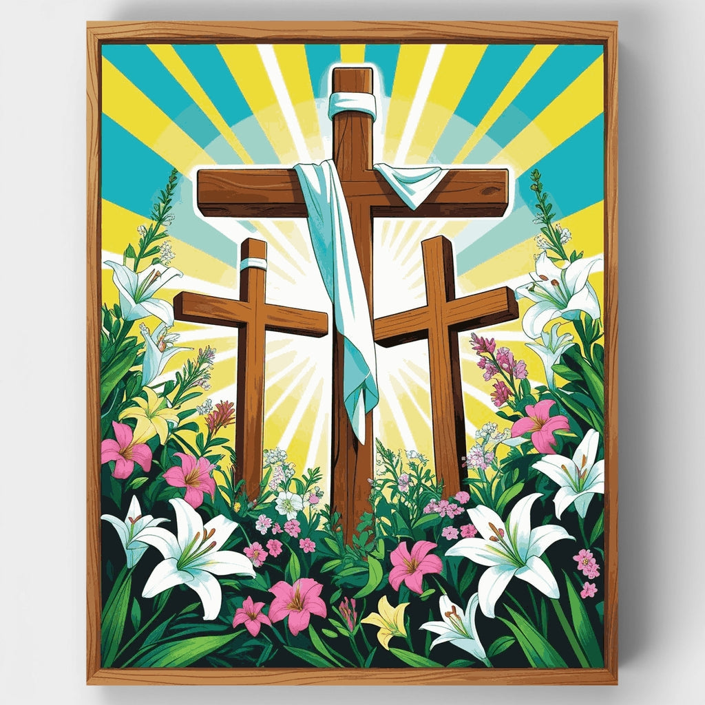 Tres cruces con lirios de Pascua - Kit de pintura por números — Estándar