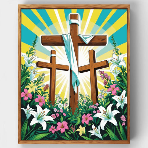 Three Crosses with Easter Lilies - Paint by Numbers Kit