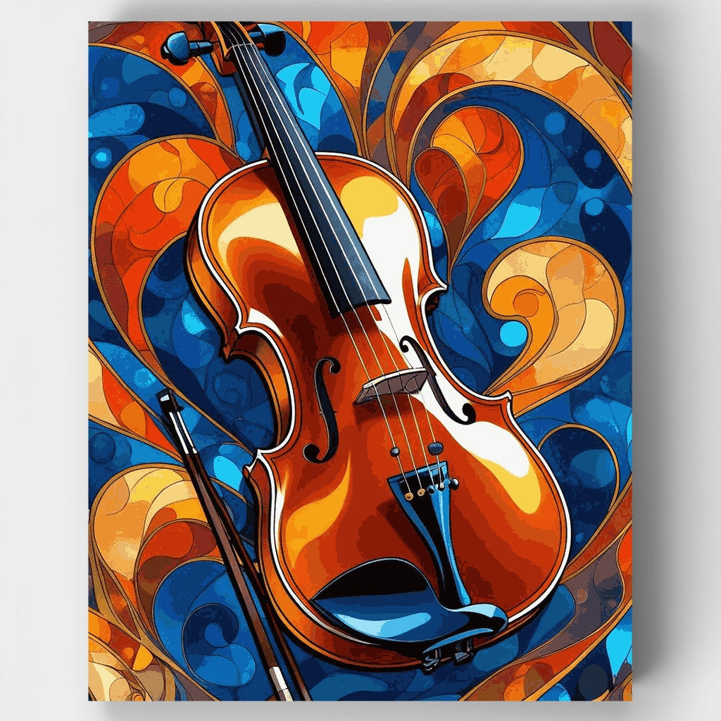 Violín melódico en remolinos azules y naranjas - Kit de pintura por números — Estándar