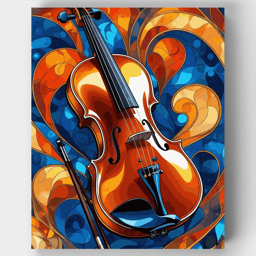 Melodic Violin in Blue and Orange Swirls - Paint by Numbers Kit