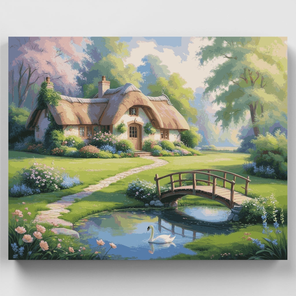 Paraíso de jardín con cabaña de paja - Kit de pintura por números — Estándar