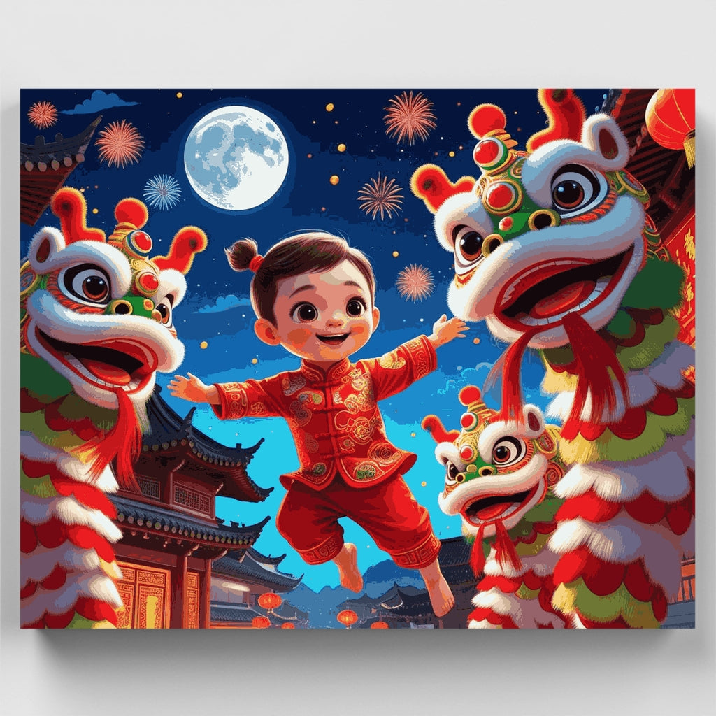 Kit de pintura por números: Celebración de la danza del león del Año Nuevo chino — Estándar