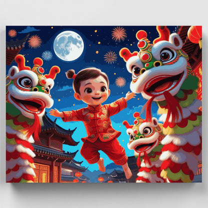 Chinese New Year Lion Dance Celebration - Paint by Numbers Kit