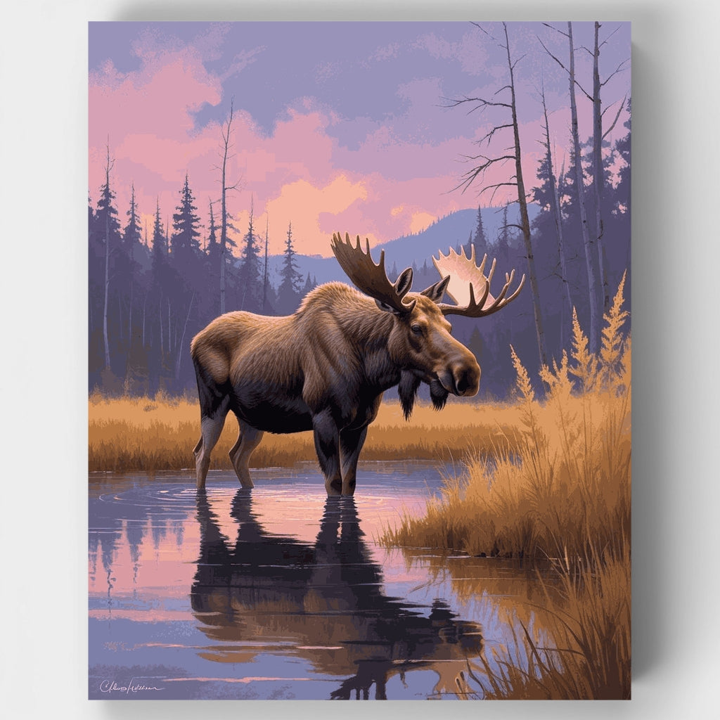 Alce majestuoso en el Lago del Atardecer - Kit de pintura por números — Estándar