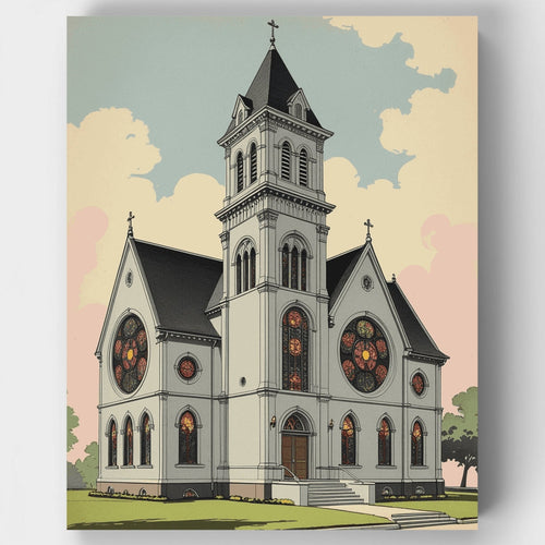 Gothic Church with Stained Glass - Paint by Numbers Kit