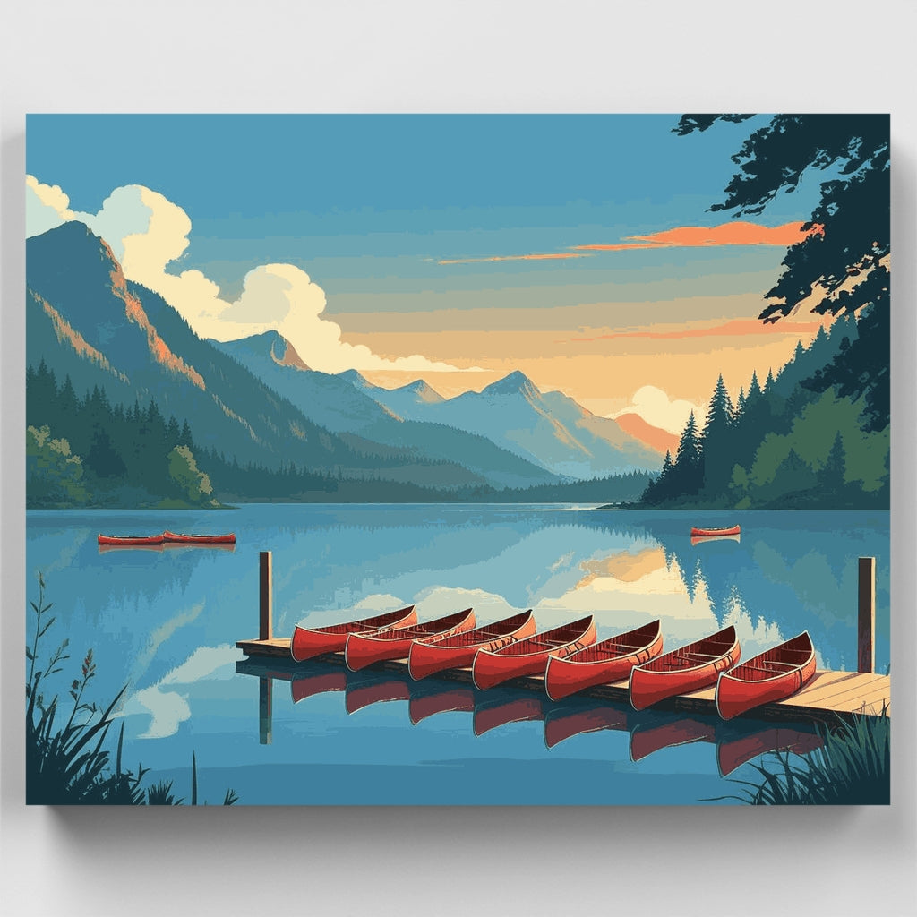 Canoas en el lago de montaña - Kit de pintura por números — Estándar