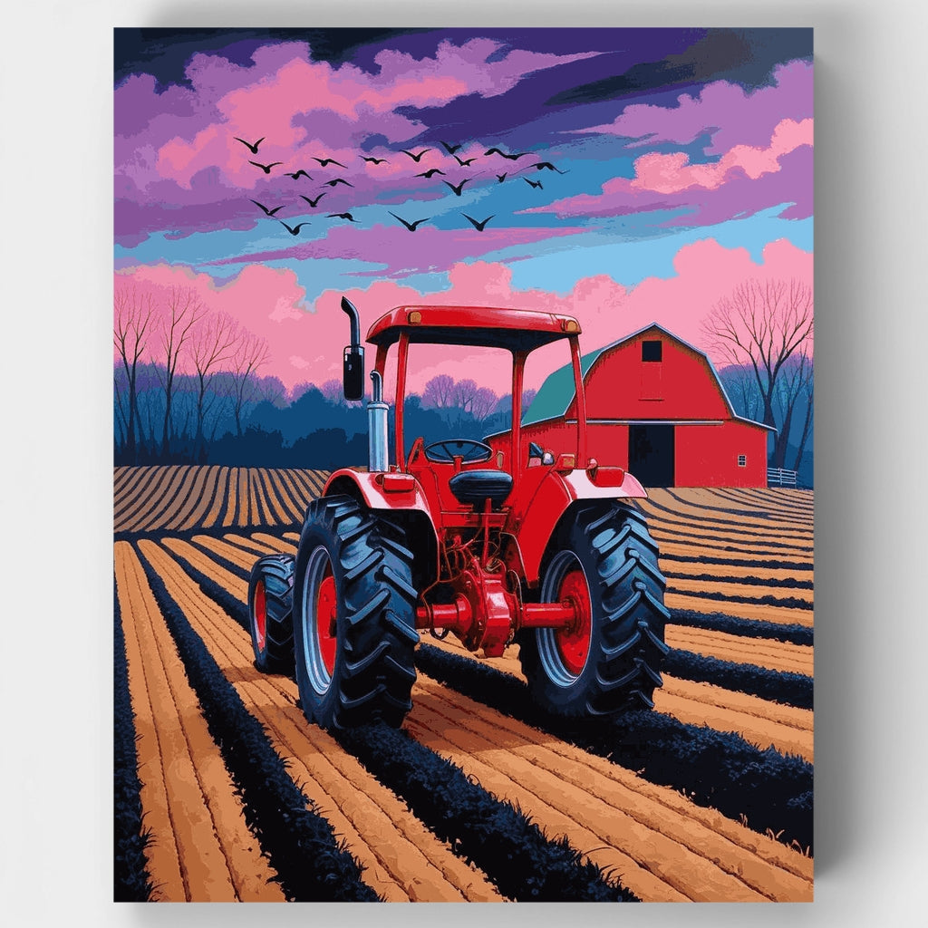 Tractor agrícola al atardecer - Kit de pintura por números — Estándar