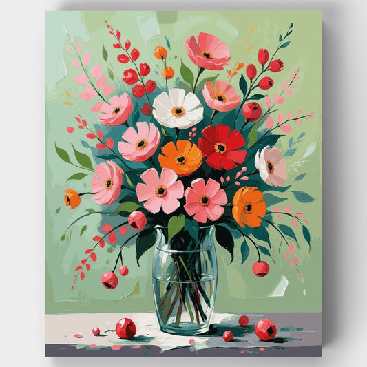 Vibrant Floral Bouquet in Glass Vase - Paint by Numbers Kit