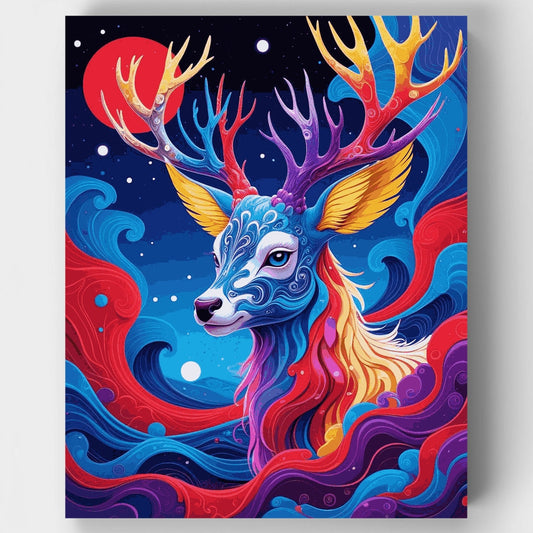 Mystical Winged Deer in Cosmic Swirls - Paint by Numbers Kit