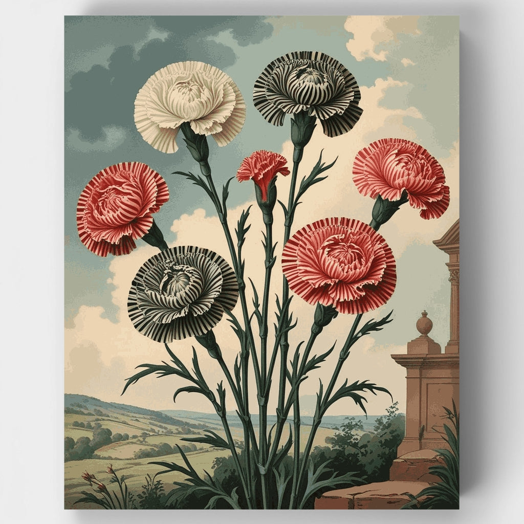 Kit de pintura por números: ilustración botánica vintage de clavel — Estándar