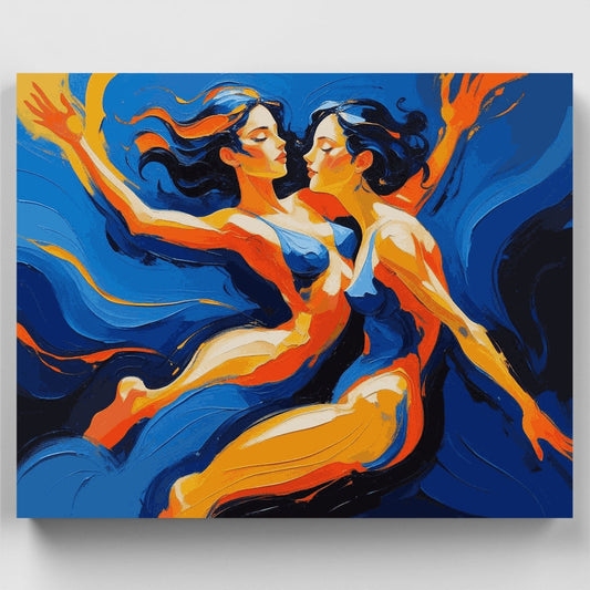 Passionate Embrace in Blue and Orange - Paint by Numbers Kit