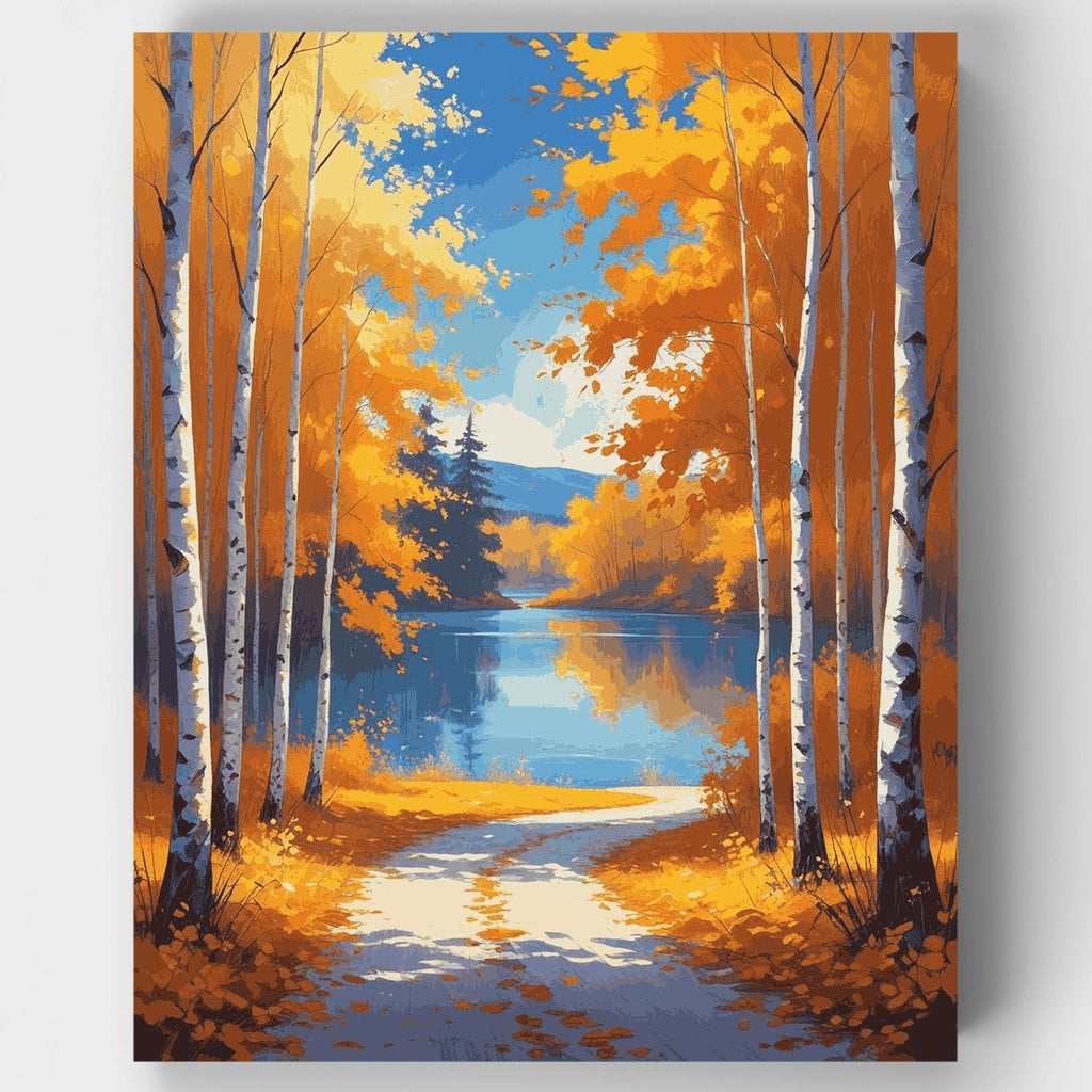 Autumn Birch Lake Reflection - Paint by Numbers Kit