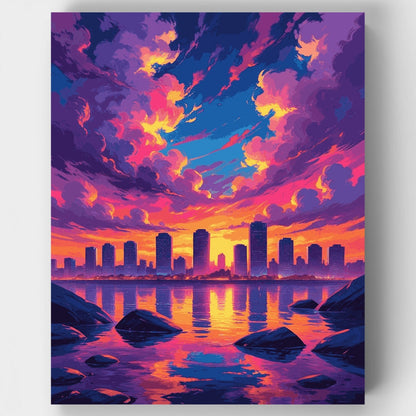 Vibrant City Skyline at Sunset - Paint by Numbers Kit