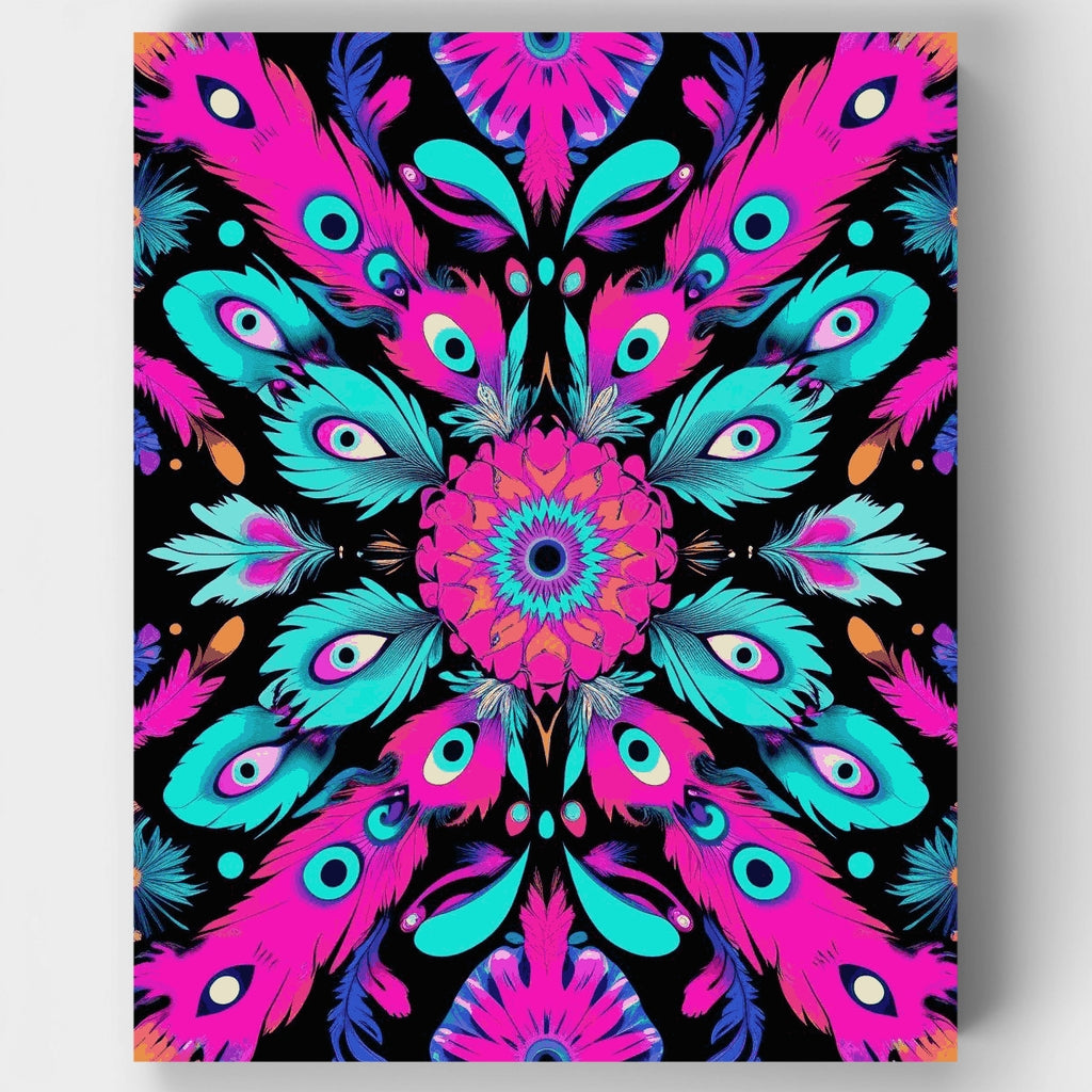 Vibrant Peacock Feather Mandala - Paint by Numbers Kit