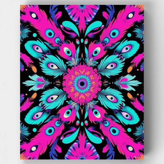 Vibrant Peacock Feather Mandala - Paint by Numbers Kit