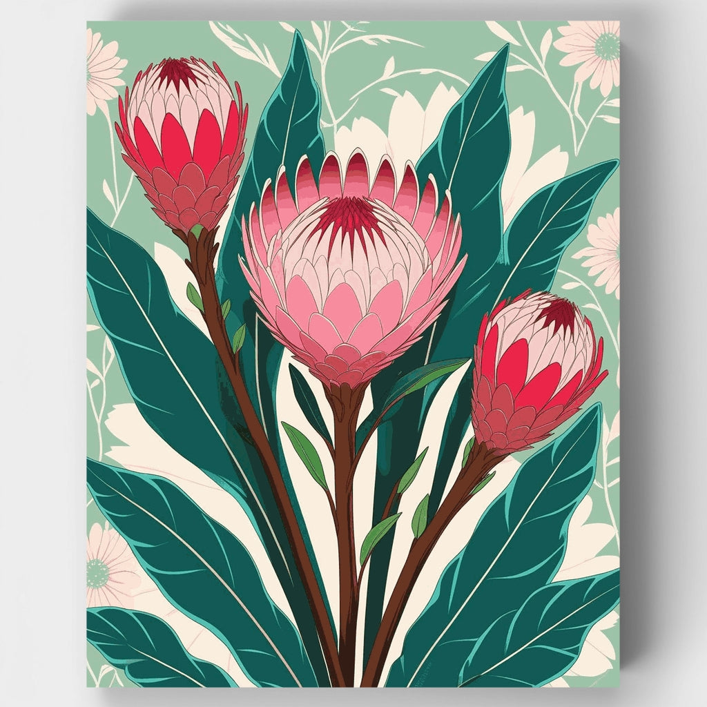 Kit de pintura por números - Ilustración botánica de protea — Estándar
