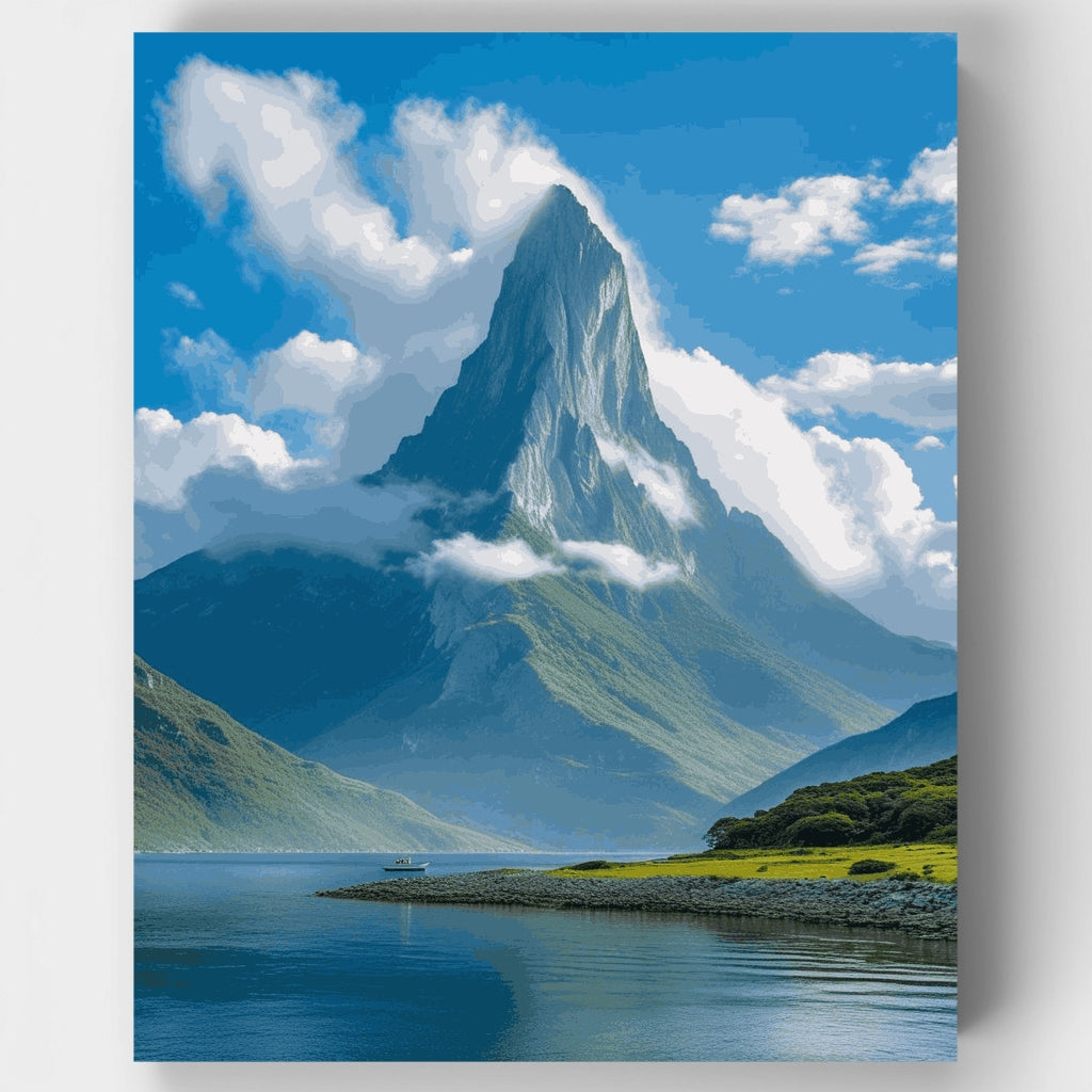 Kit de pintura por números: Cima de montaña espectacular con reflejo en el lago — Estándar