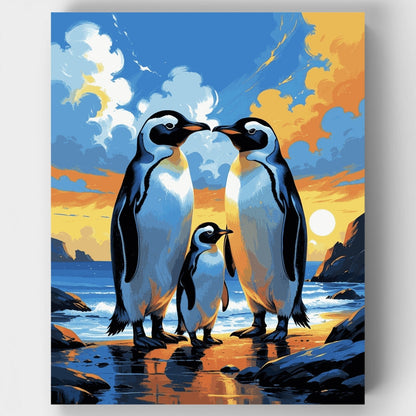 Penguin Family at Sunset - Paint by Numbers Kit