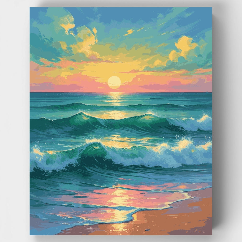 Kit de pintura por números - Atardecer en el océano con olas — Estándar
